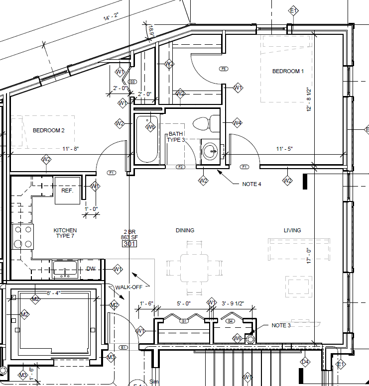 Open living space with kitchen alcove, corenr unit with lots of windows, walk-in closet in master.